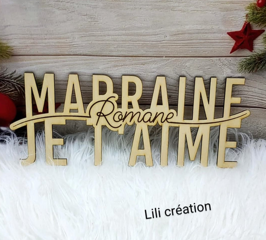 Marraine / Tonton / Maman / Papy... Je t'aime en bois personnalisé avec prénoms des enfants