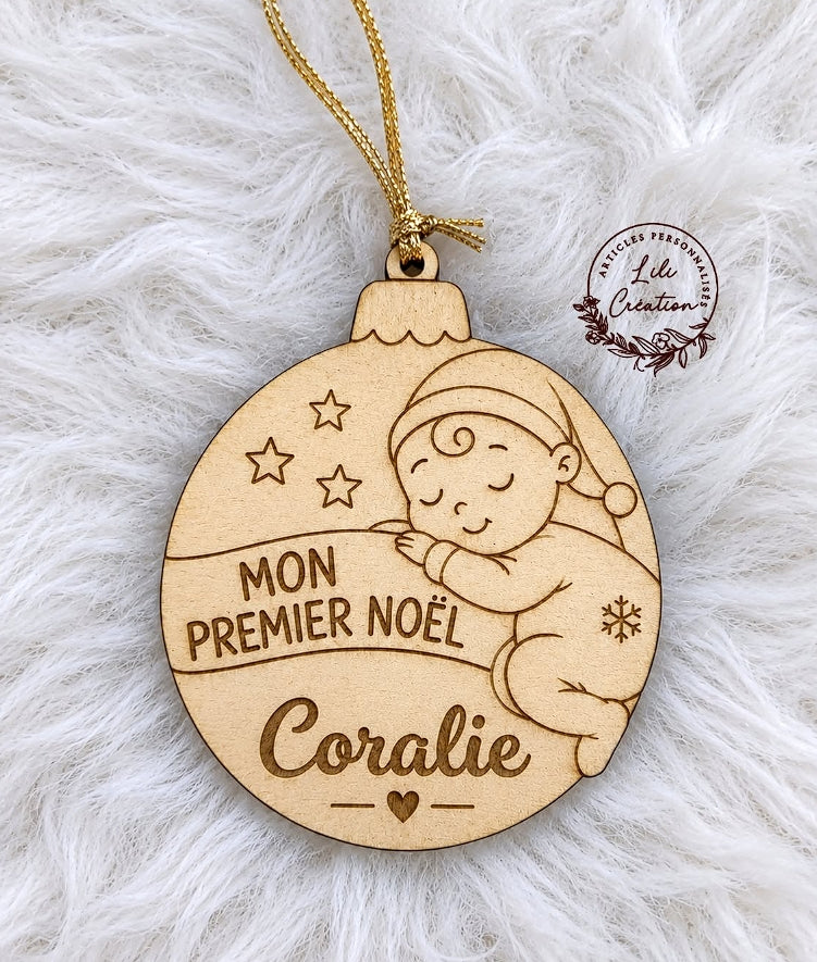 🎄✨ Boule de Noël en bois personnalisée – Mon premier Noël ✨🎄