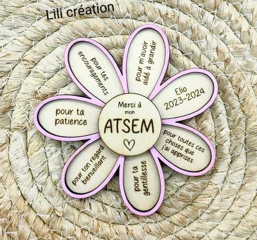 Fleur Magnet "Merci Maîtresse" – Cadeau de fin d’année scolaire personnalisé
