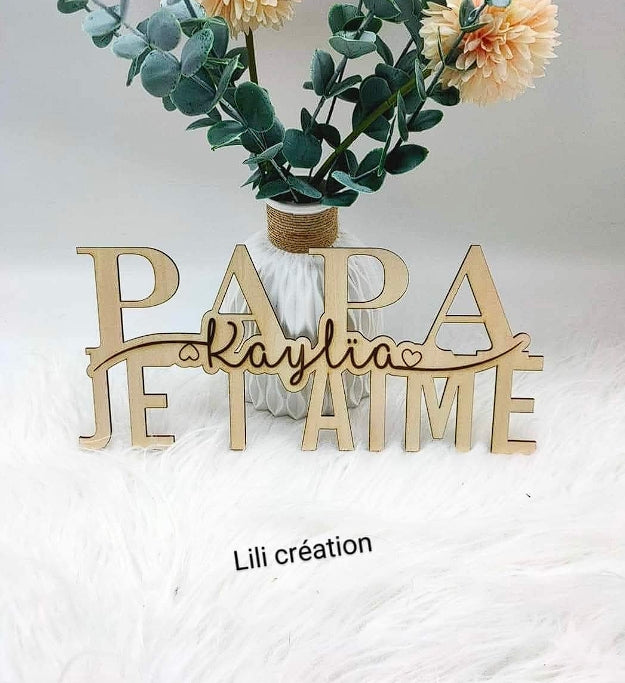 Marraine / Tonton / Maman / Papy... Je t'aime en bois personnalisé avec prénoms des enfants