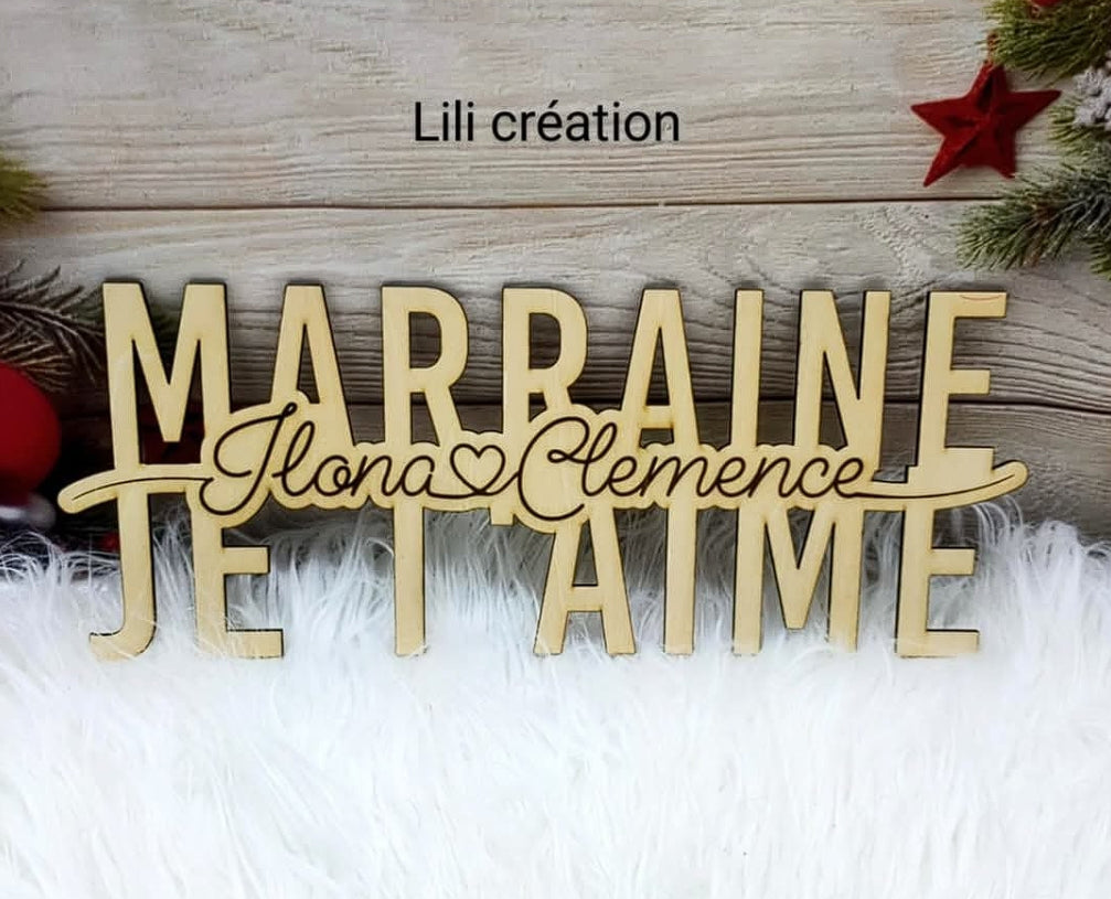 Marraine / Tonton / Maman / Papy... Je t'aime en bois personnalisé avec prénoms des enfants
