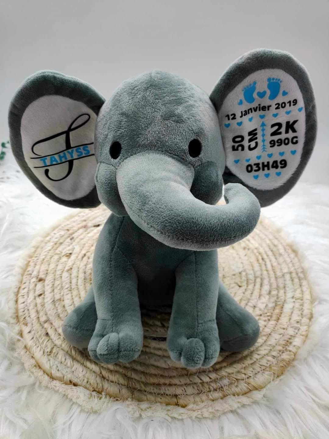 Peluche éléphant personnalisée - Plusieurs coloris