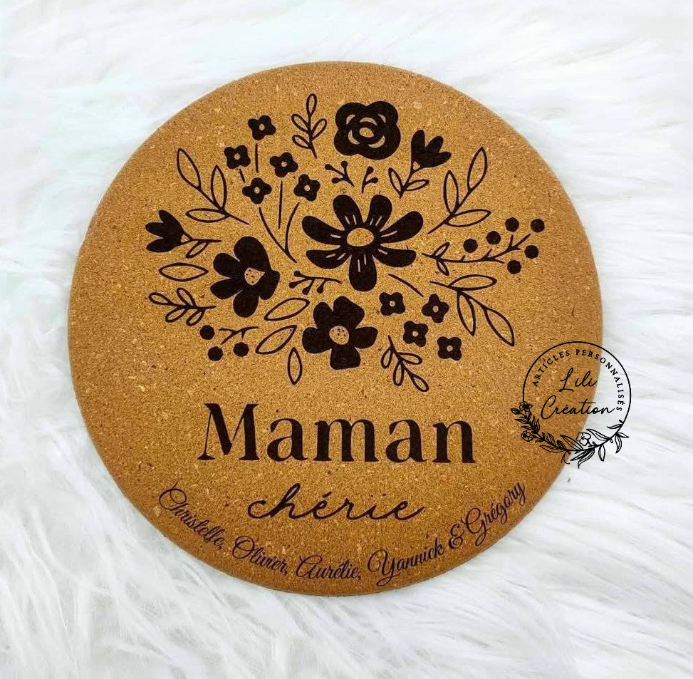 Dessous de plat personnalisé en liège | " Le bouquet qui ne fane jamais "