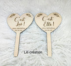 Pancartes Jeu des Marié(e)s « Lui / Elle / Moi » en forme de cœur