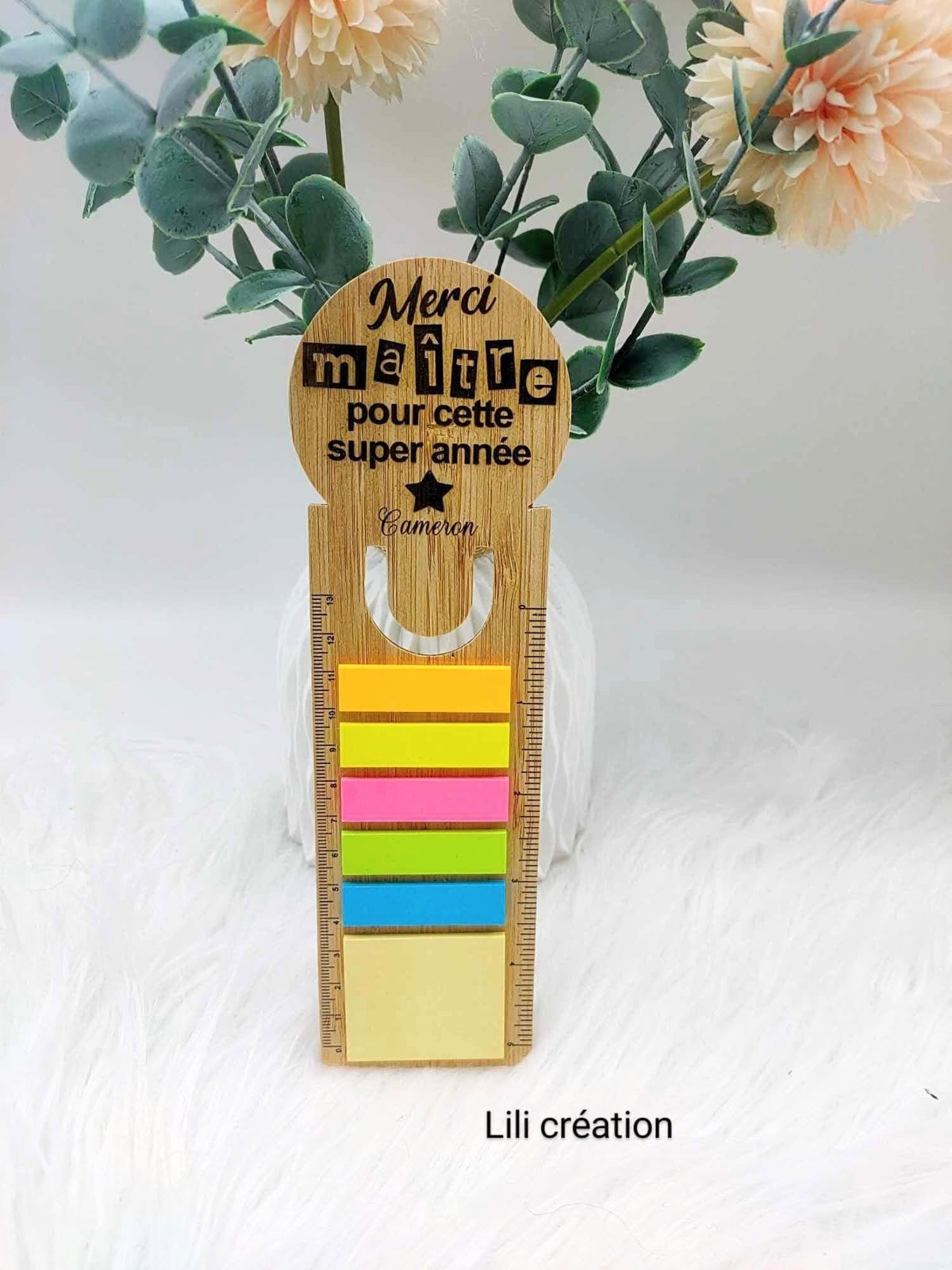 Marque-page personnalisé 3 en 1 en bois | Cadeau Maîtresse, Maître, AESH, ATSEM, Directeur ...