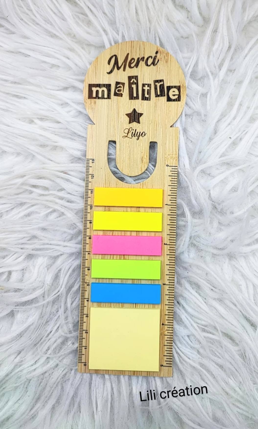 Marque-page personnalisé 3 en 1 en bois | Cadeau Maîtresse, Maître, AESH, ATSEM, Directeur ...