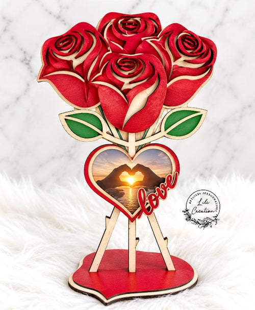 Bouquet de roses en bois avec prénom ou photo