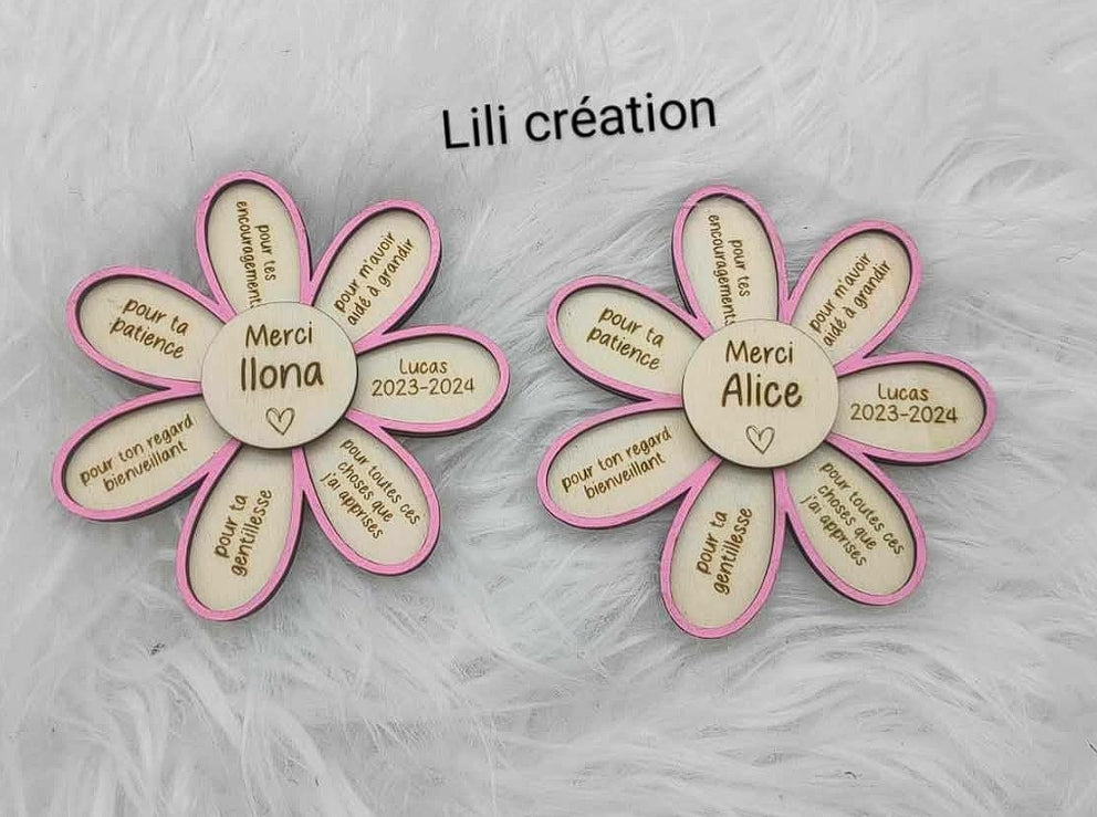 Fleur Magnet "Merci Maîtresse" – Cadeau de fin d’année scolaire personnalisé