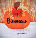 Création artisanale unique – Citrouille décorative "Bienvenue"