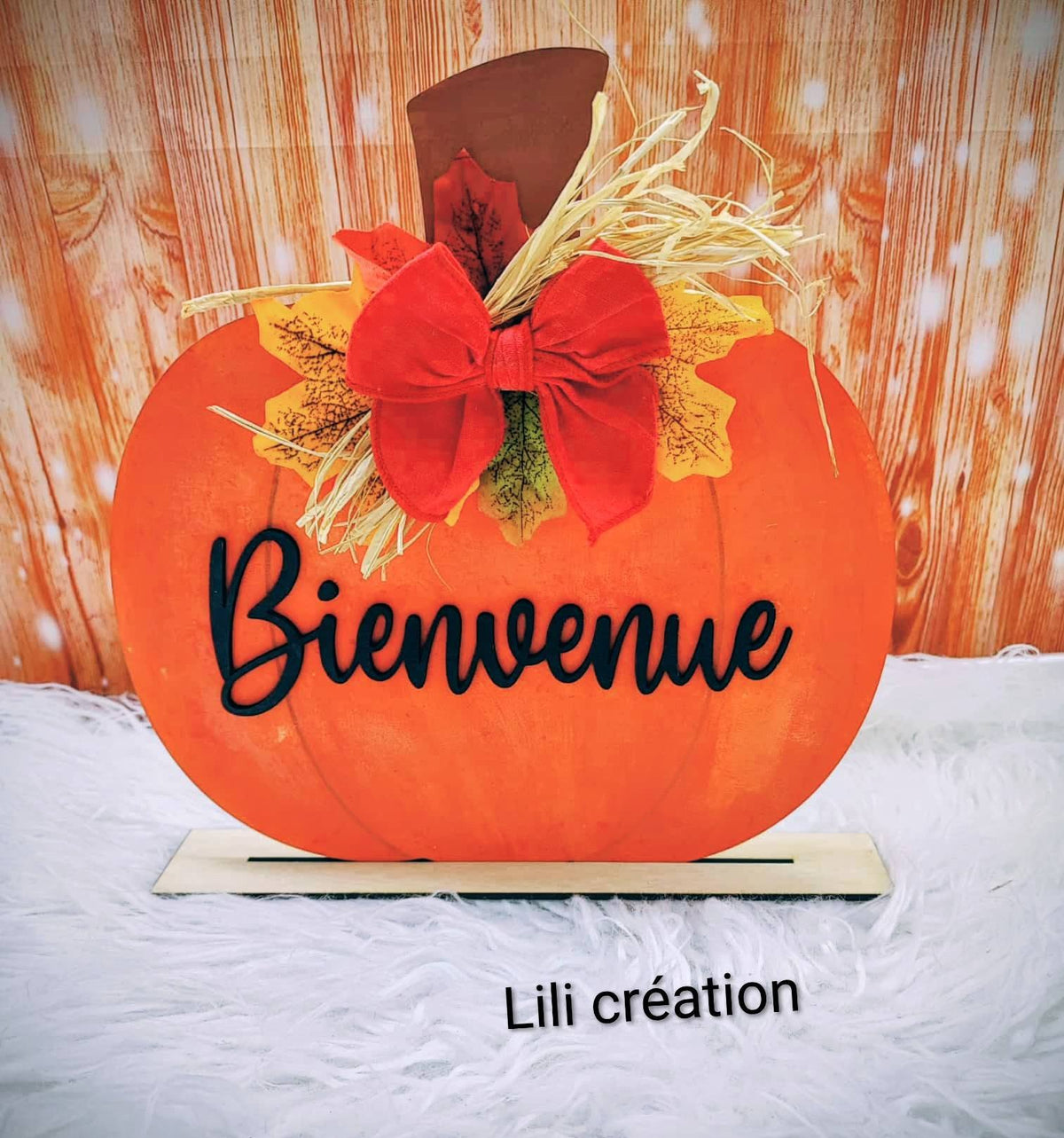 Création artisanale unique – Citrouille décorative "Bienvenue"