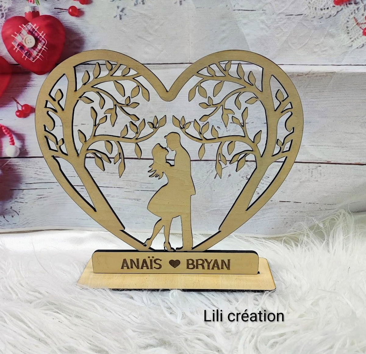 Cœur en bois personnalisé pour couple