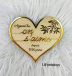Magnet Cœur "Compteur d'Amour" – Bois & Acrylique Doré Personnalisé