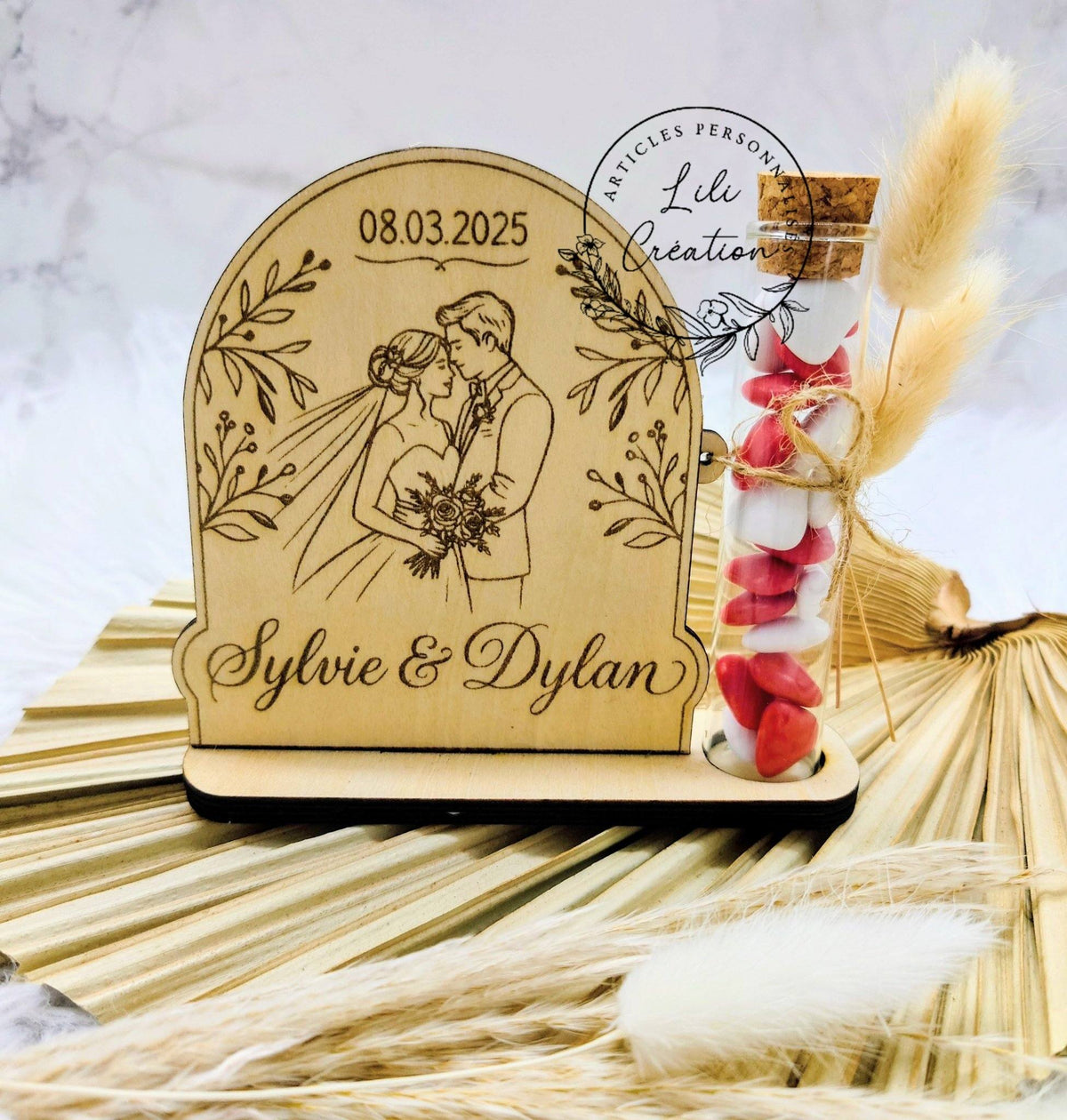 Support Dragées en Bois Forme Arche Personnalisé — Baptême & Événements