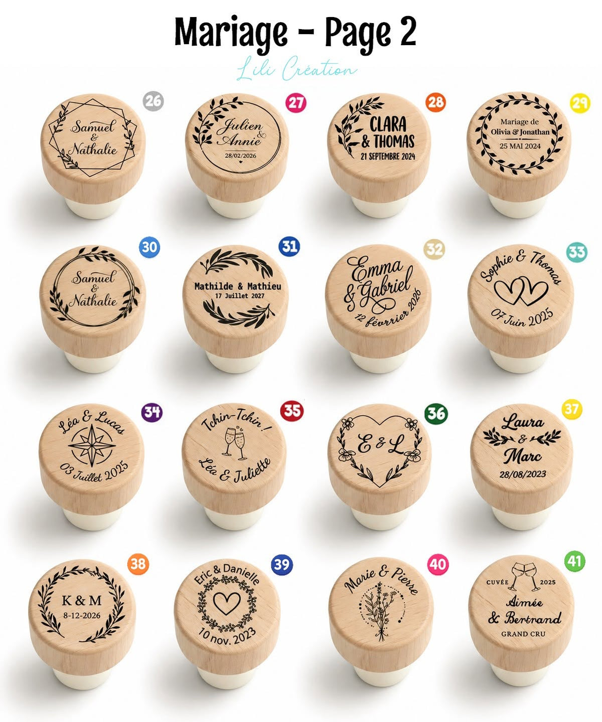 Bouchon de bouteille personnalisé en bois gravé – Mariage