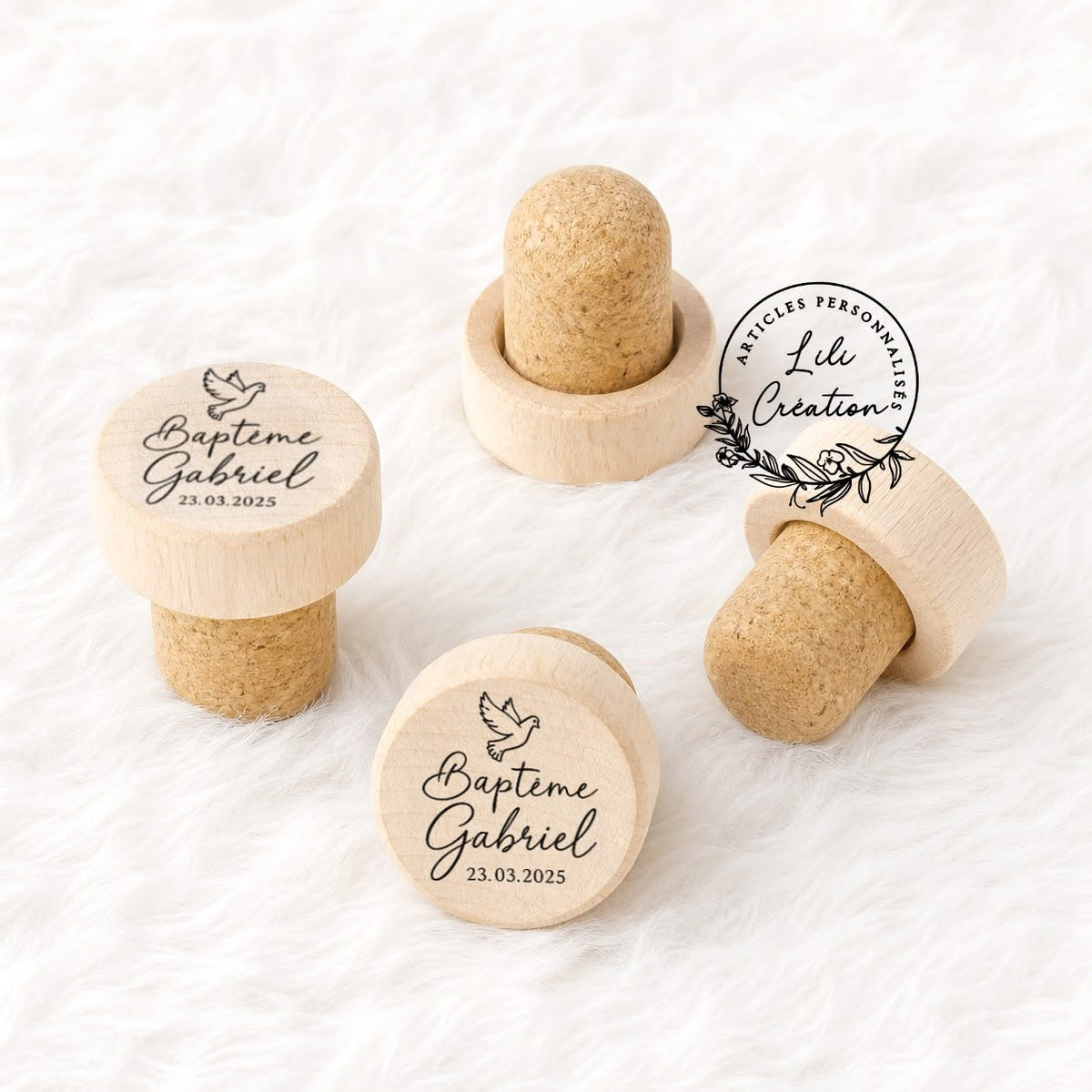 Bouchon de bouteille personnalisé en bois gravé – Mariage