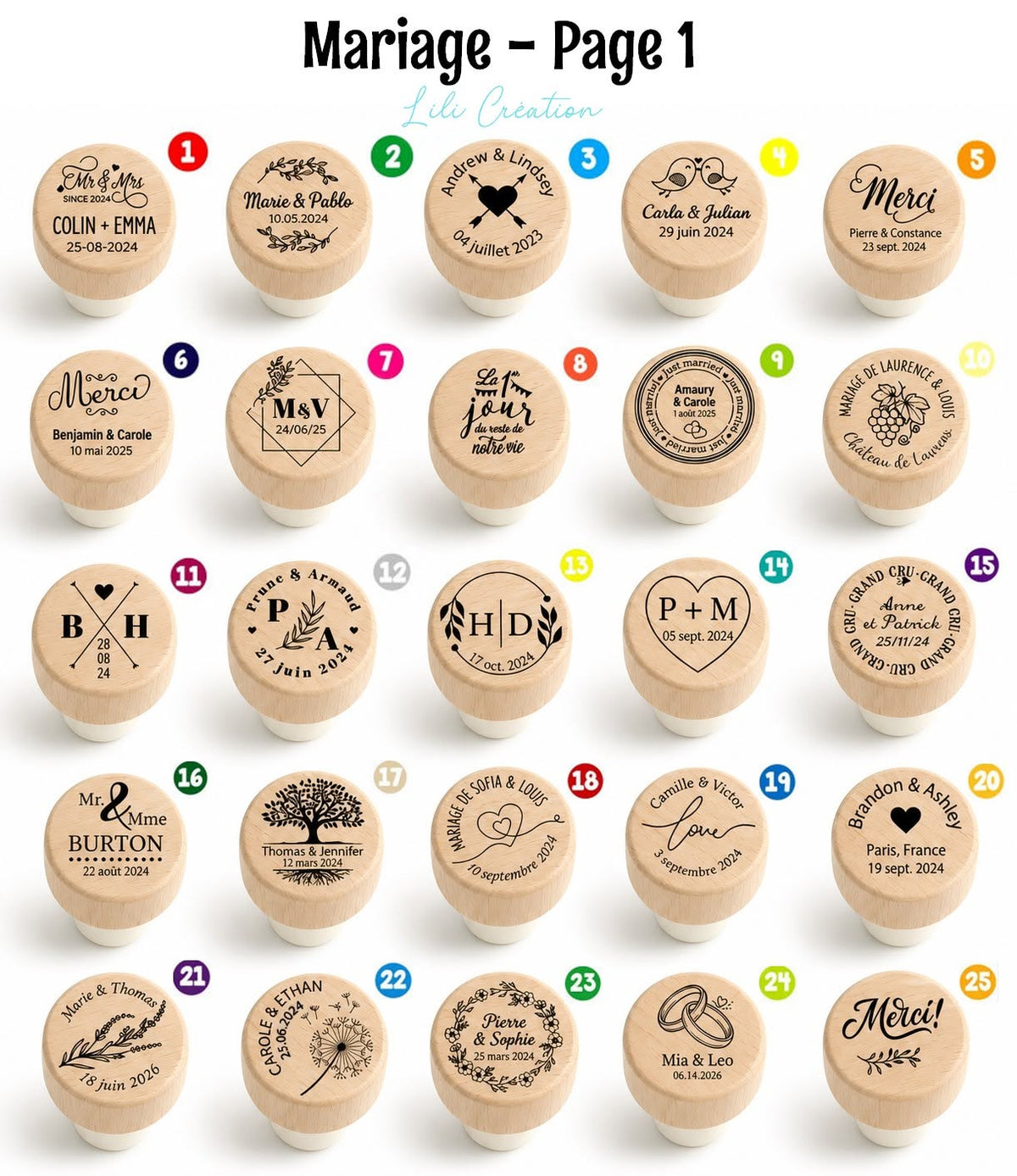 Bouchon de bouteille personnalisé en bois gravé – Mariage