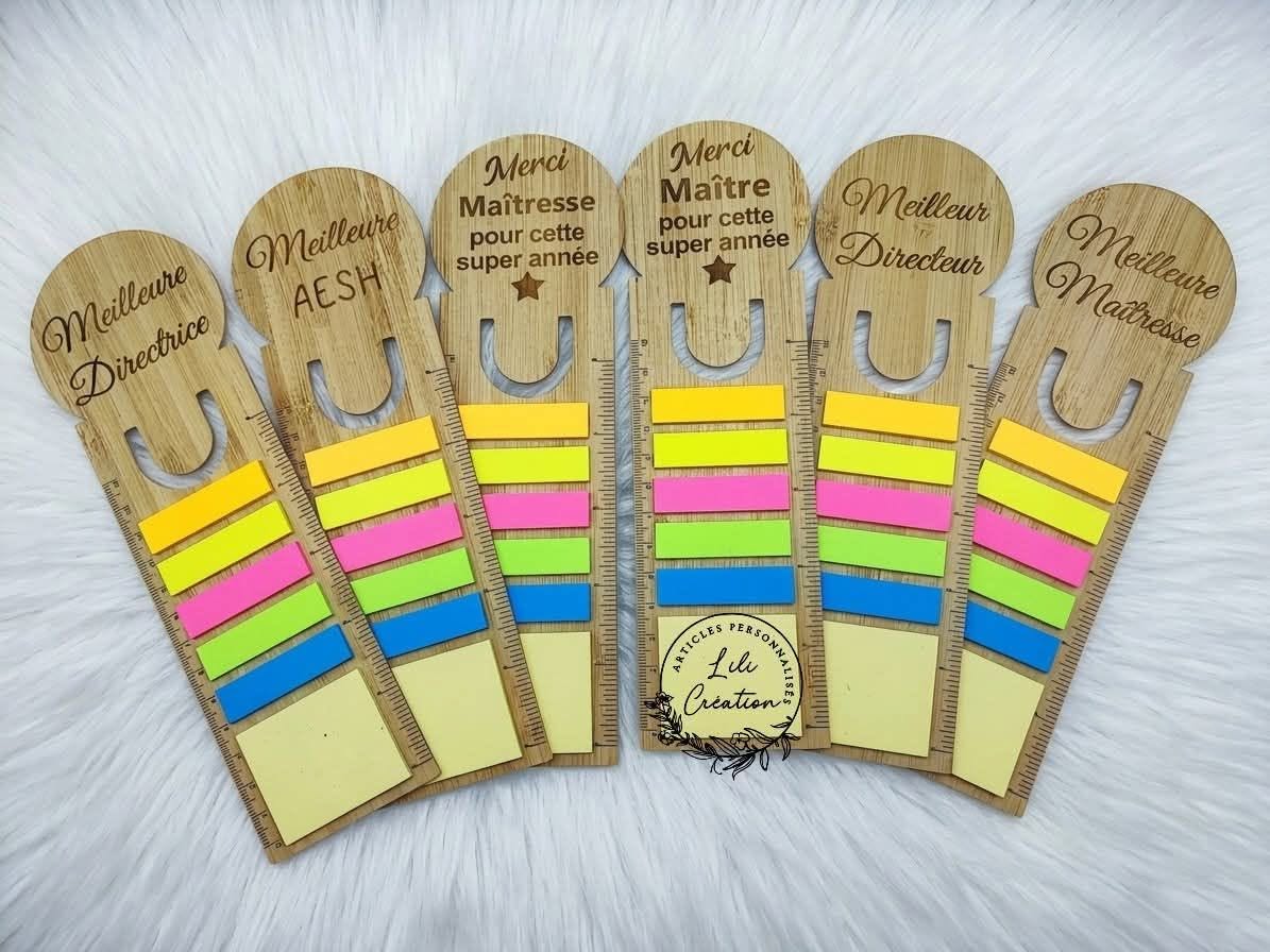Marque-page personnalisé 3 en 1 en bois | Cadeau Maîtresse, Maître, AESH, ATSEM, Directeur ...