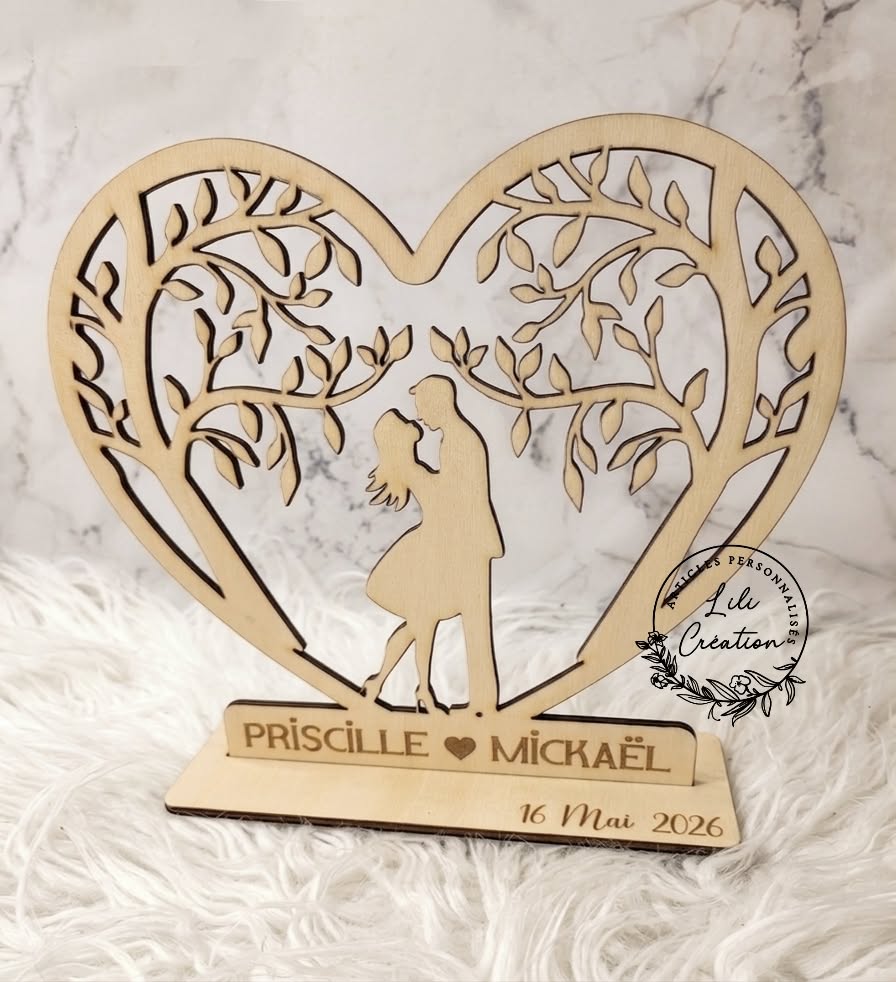 Cœur en bois personnalisé pour couple