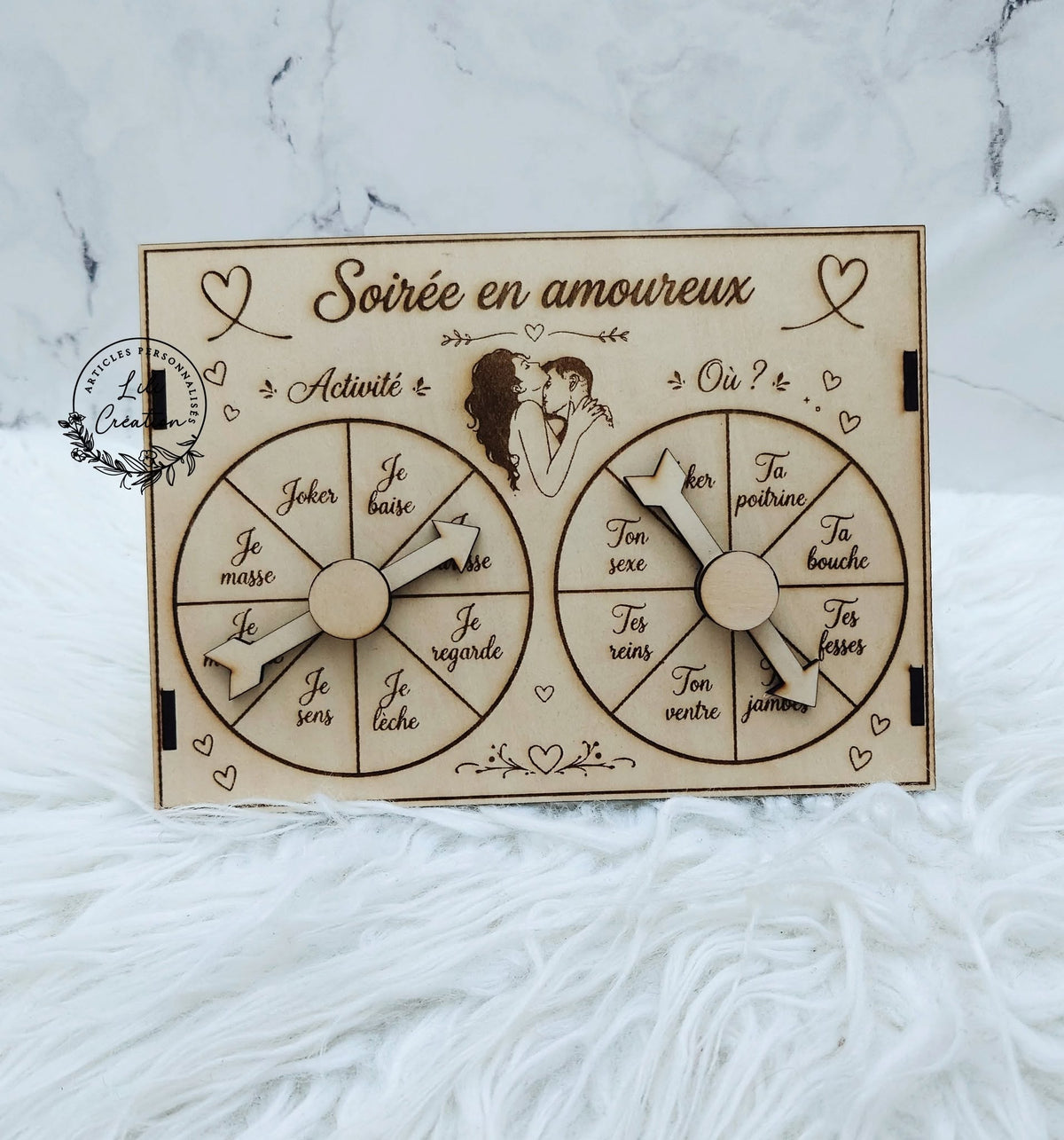 Jeu coquin en bois gravé au laser pour couple