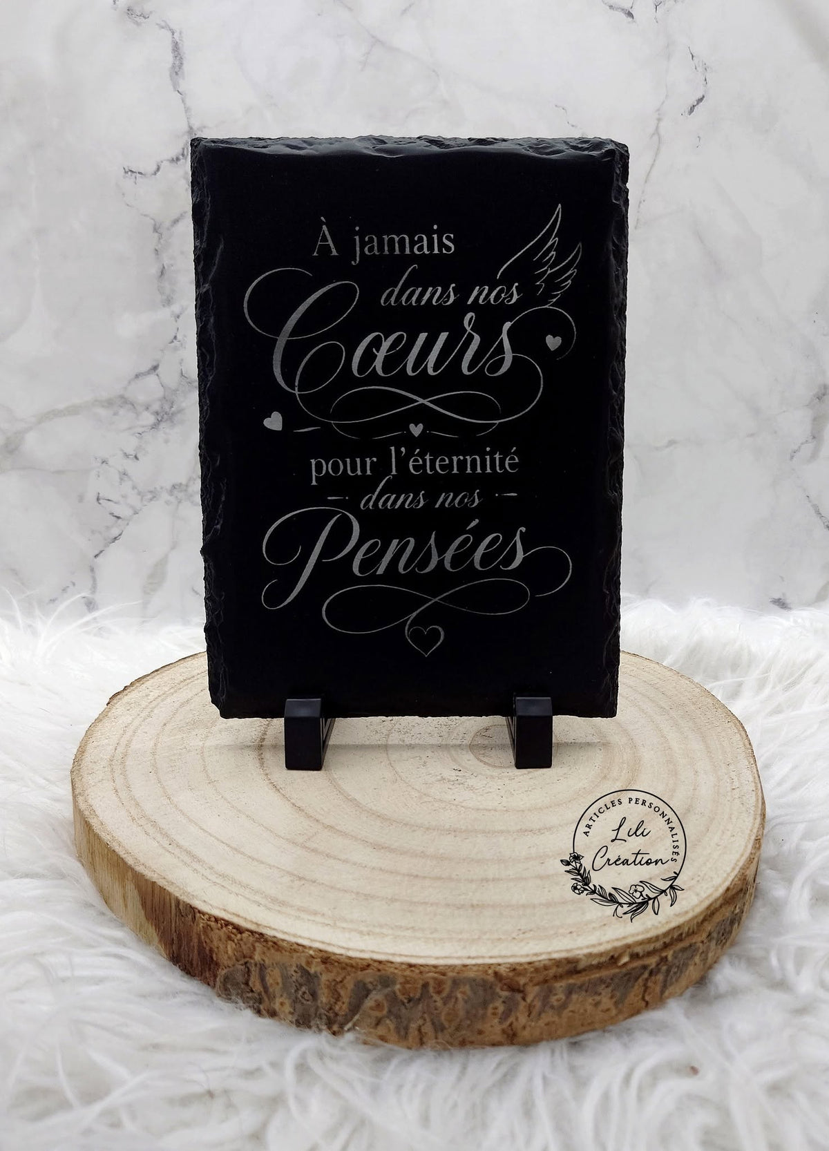 Ardoise gravée souvenir « À jamais dans nos cœurs »