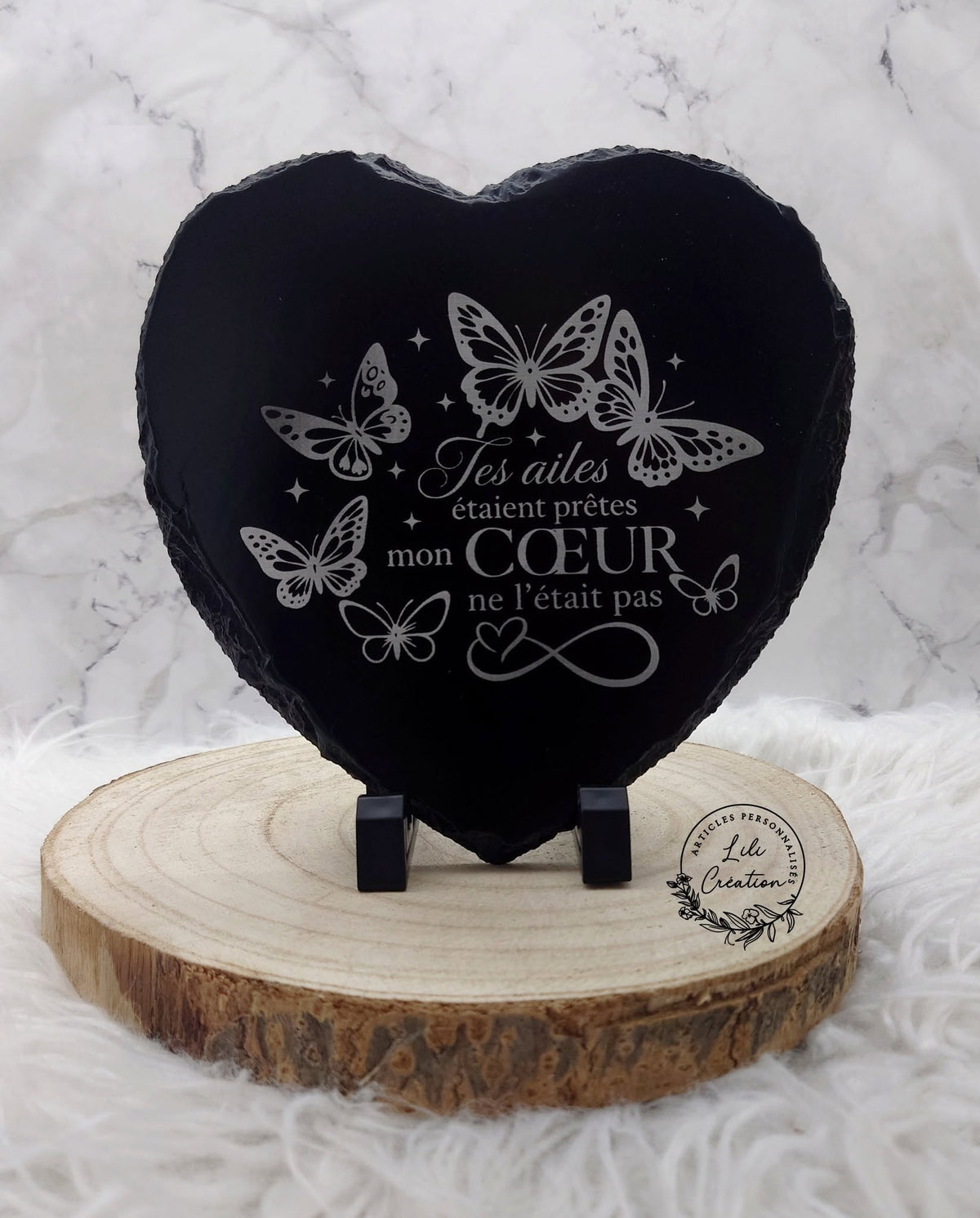 Ardoise cœur gravée « Tes ailes étaient prêtes... »