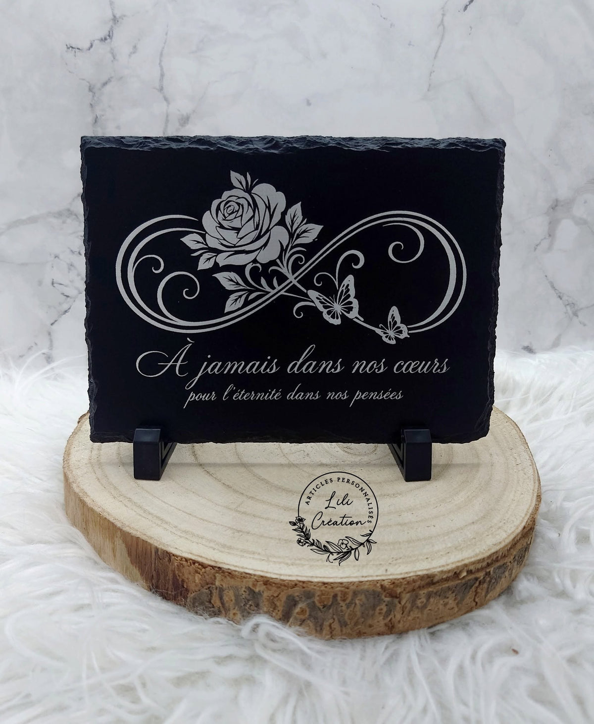 Ardoise gravée souvenir « À jamais dans nos cœurs »