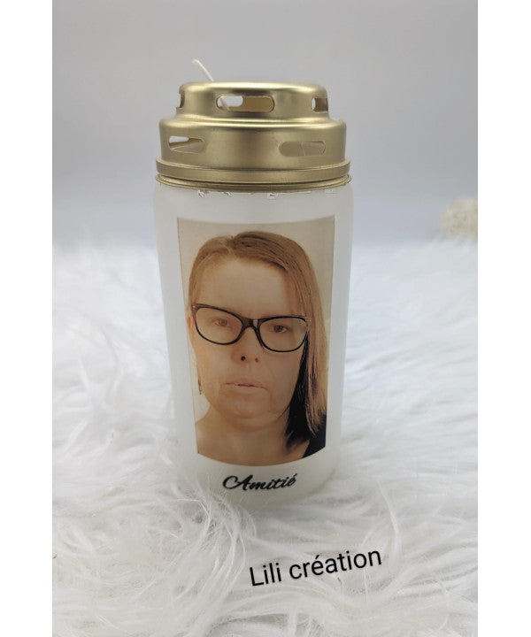 Bougie funéraire en verre personnalisée