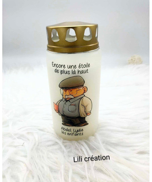 Bougie funéraire en verre personnalisée