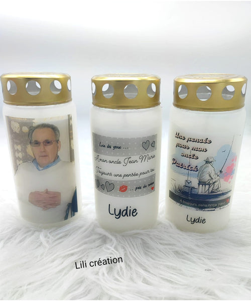 Bougie funéraire en verre personnalisée