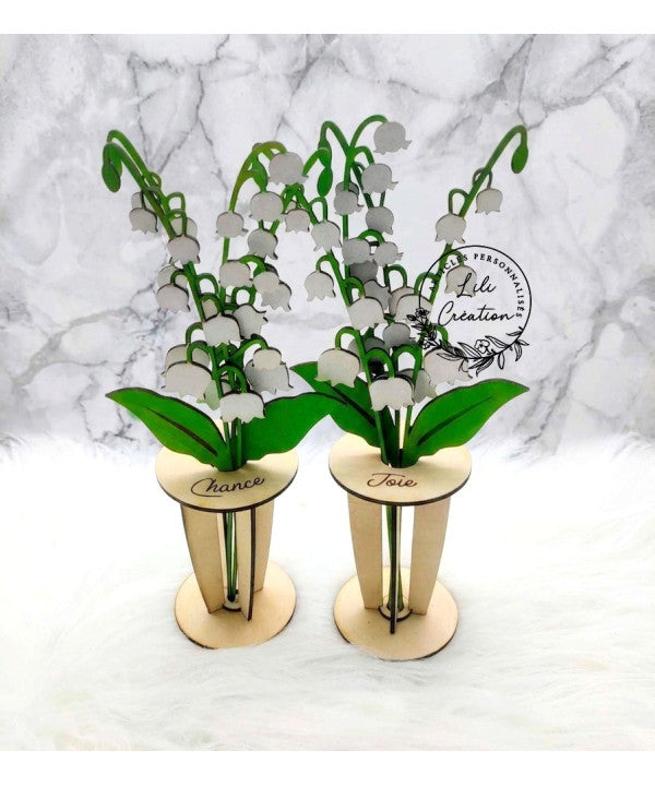 Muguet 3D en bois peint – Un bouquet de bonheur dans un vase en bois