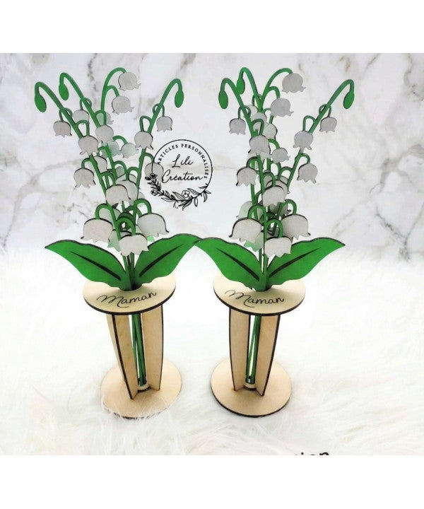 Muguet 3D en bois peint – Un bouquet de bonheur dans un vase en bois
