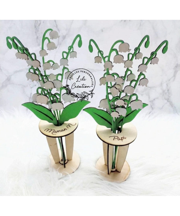 Muguet 3D en bois peint – Un bouquet de bonheur dans un vase en bois