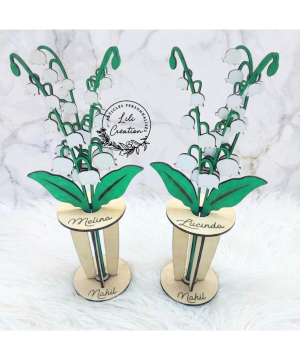 Muguet 3D en bois peint – Un bouquet de bonheur dans un vase en bois