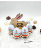 Centre de table Lapin – Spécial Pâques avec porte œufs Kinder