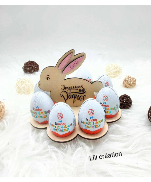 Centre de table Lapin – Spécial Pâques avec porte œufs Kinder