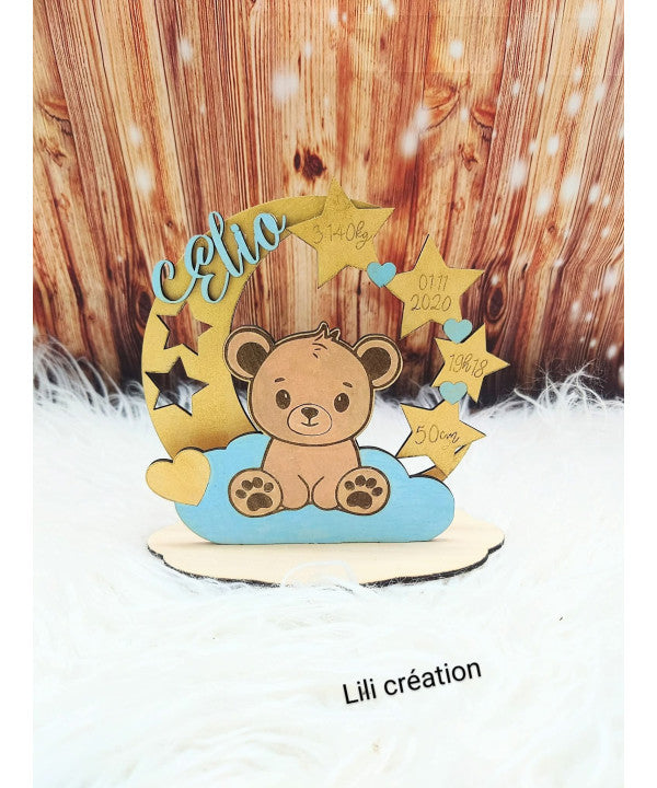 Décor de naissance personnalisé – Lune, étoiles et tendresse