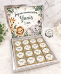Boîte de 16 chocolats personnalisée thème Jungle (d'autres thèmes à la demande)