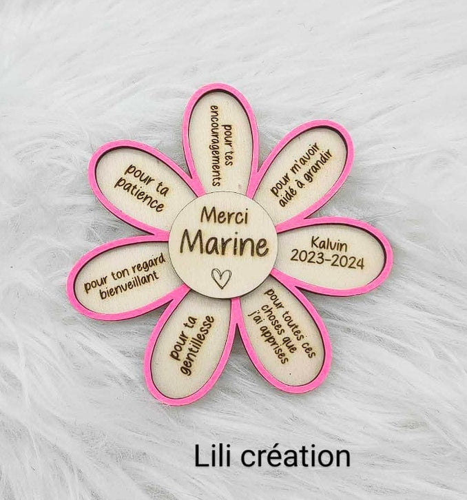 Fleur Magnet "Merci Maîtresse" – Cadeau de fin d’année scolaire personnalisé
