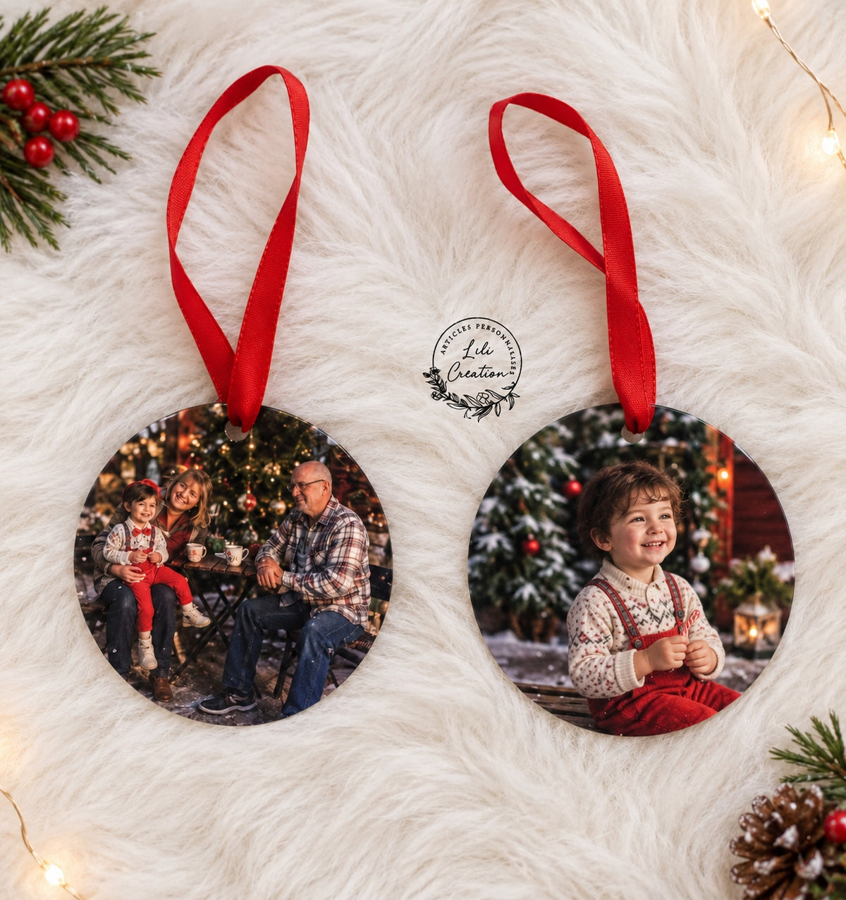 Boules plates de Noël personnalisées