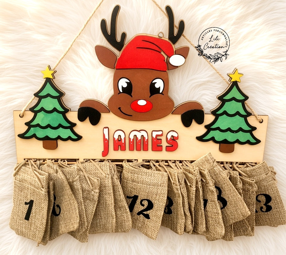 Calendrier de l'Avent mural - Rennes de Noël