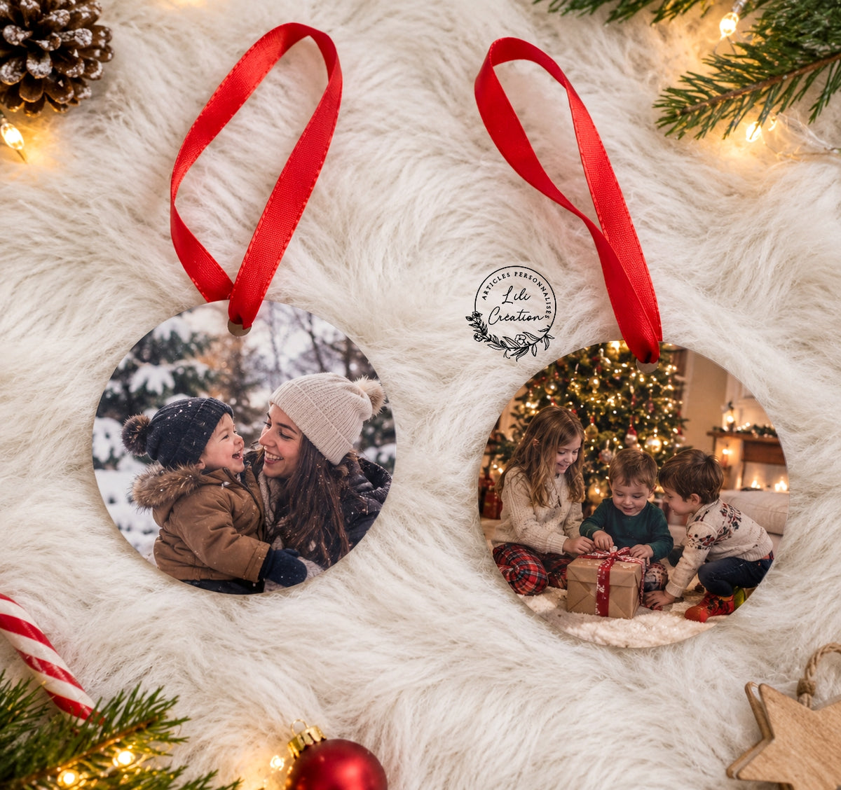 Boules plates de Noël personnalisées