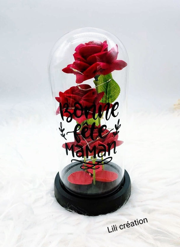Cloche lumineuse - Roses éternelles "Bonne fête Maman/Mamie"