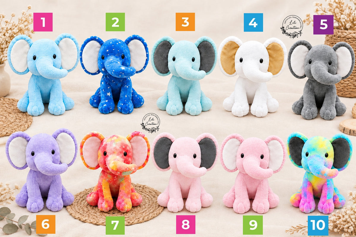 Peluche éléphant personnalisée - Plusieurs coloris