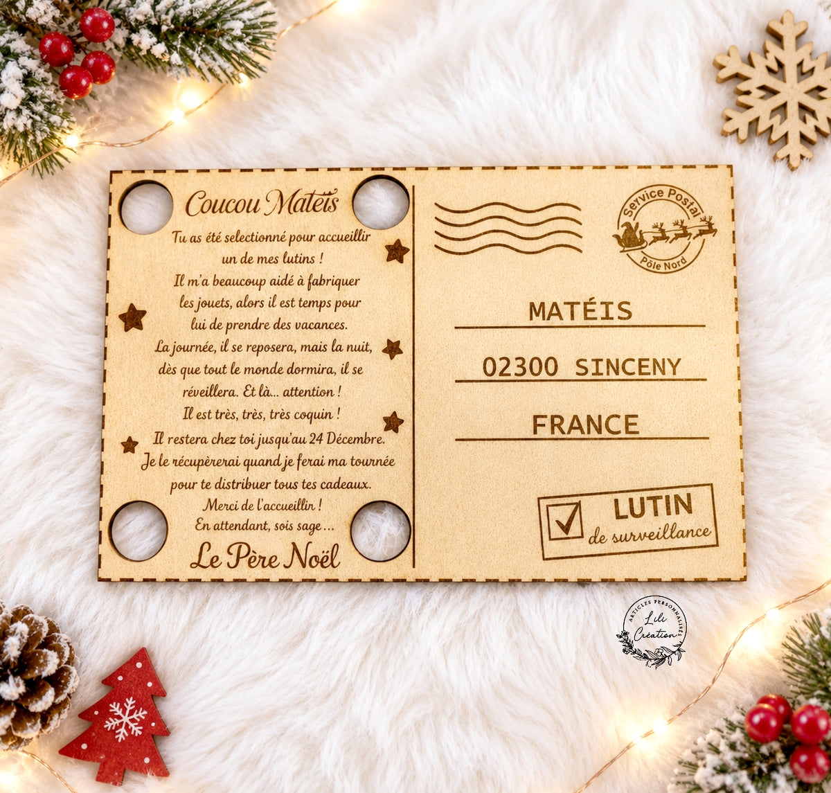 🎅✨ Une carte postale du Père Noël personnalisée en bois ! 🎄📬