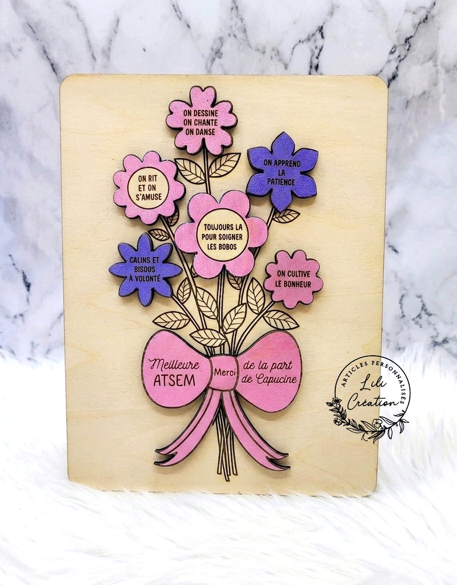 Cadre sur pied - Bouquet fleuri en bois