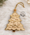 Sapin de Noël personnalisé – Contour acrylique doré & prénoms gravés