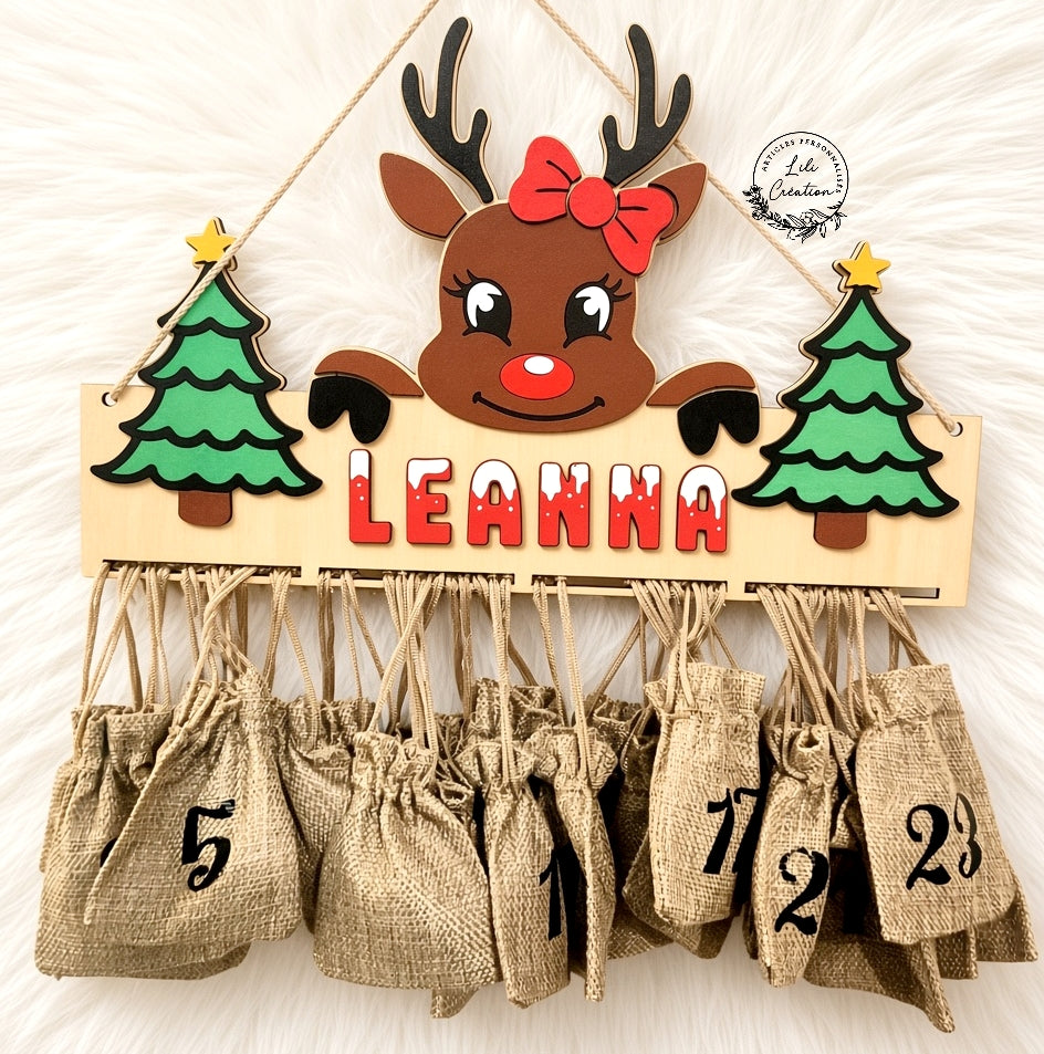Calendrier de l'Avent mural - Rennes de Noël