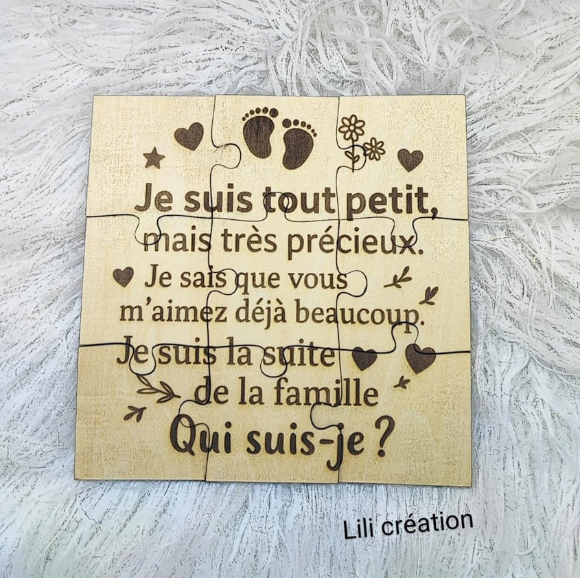 Puzzle en bois personnalisé – Annonce de grossesse / Demande parrain/marraine ou autre