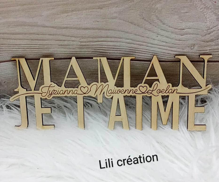 Marraine / Tonton / Maman / Papy... Je t'aime en bois personnalisé avec prénoms des enfants