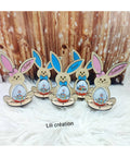 Lapin de Pâques en bois – Porte œuf Kinder personnalisé